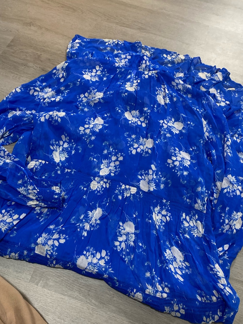 Anthropologie The Marais Printed Floral Sheer Chiffon Maxi Dress in Blue - L - Picture 4 of 13